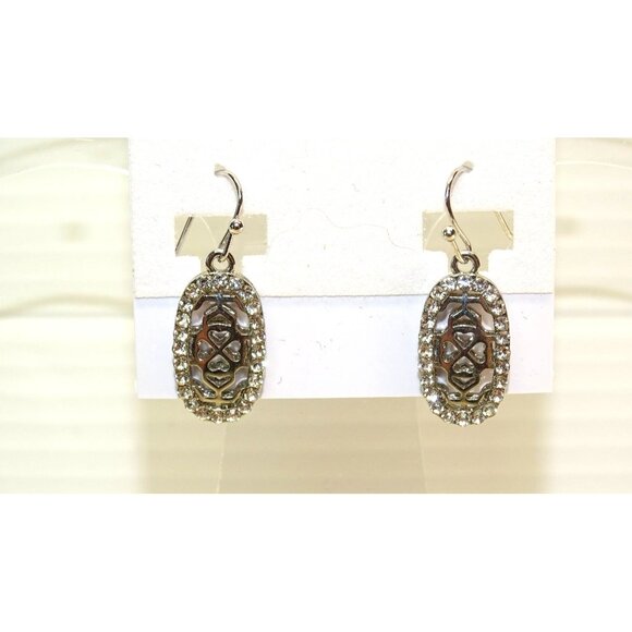 Vintage Style Silver & Clear Rhinestone Oval Dangle Earrings - Picture 4 of 6